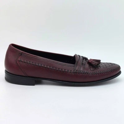Florsheim Hombres 8.5D Borgoña Cuero Borla Mocasines Tejido Vamp Zapatos de Vestir Foto 1 de 4