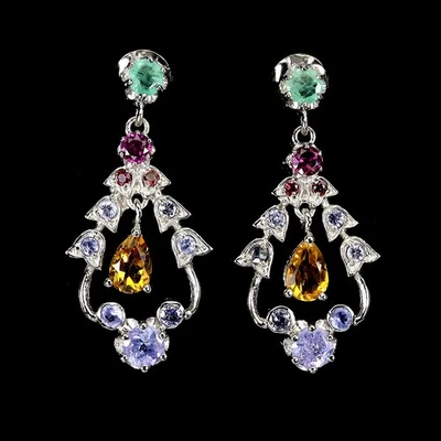 Pendientes de plata de ley 925 pera citrino esmeralda tanzanita piedras preciosas joyería Foto 1 de 4