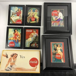 Coca Cola Framed Retro Ad Pictures Collectibles 7 Item Lot - Picture 1 of 11