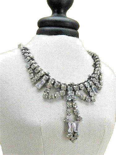 Fossil Crystal Statement Necklace Silvertone JA4939797