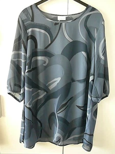 B4 Mia Moda Bluse Tunika Gr 50/54 blau-grau runde Ornamente 3/4-Ärmel+Gummizug - Bild 1 von 10