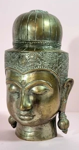 Vintage Brass Buddha Head Sculpture 22cm Hollow Antique Style Asian Decor - Bild 1 von 8