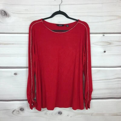 Blusa Dennis Basso Top Mujer L Roja Manga Acanalada Tejido Cadena Borde Cuello Redondo Foto 1 de 4