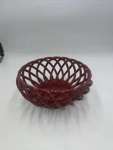 Lindsey Jordan Ceramic Basket Bread Fruit Bowl 10” light burgandy Open Weave - Picture 1 of 4