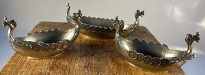 Vntg Lot of 3 Handstopt TPB Tinn Pewter: Norge Viking Ship Salt Cellar, w/Spoons - Picture 1 of 11
