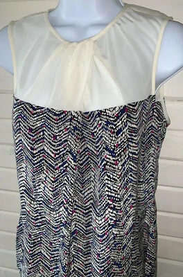 Trina Turk Draped Neck Tank Top Ivory Black Geometric Size P (0) 100% Silk EUC - Image 1 of 4