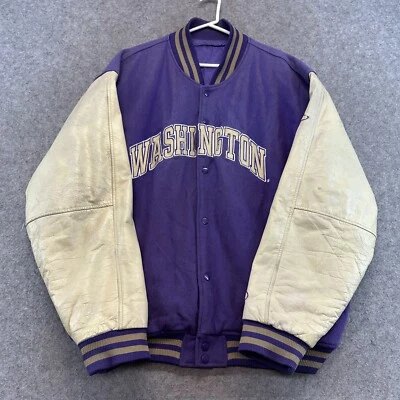 Chaqueta De Colección Washington Huskies Para Hombres 2XL Púrpura Universitaria Lana Cuero Forrada Años 90 Foto 1 de 4