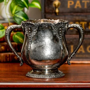 Ornate Antique Silverplate Trophy Cup Award Bowling Home Decor Oak Park Illinois - Picture 1 of 12