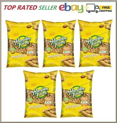 5 Packs Hampton Farms Unsalted In-Shell Peanuts, 5 lbs.