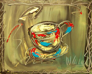 COFFEE ART   Painting Original Oil  Canvas Gallery  WALL DECOR  NTDVH5