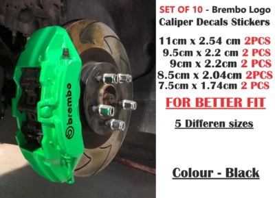 10x - Brembo High Quality Brake Caliper Decal Stickers - 5 SIZES - BLACK