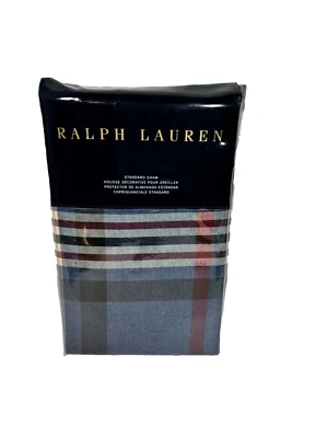 Ralph Lauren Saranac Peak Bentwood Standard Sham Red Blue Ivory Plaid - Image 1 of 4