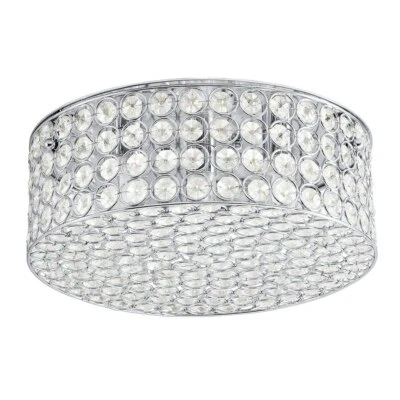 KICHLER Clear Glass Krystal Ice 11.8" Halogen Flush Mount Ceiling Light Chrome - Image 1 of 4