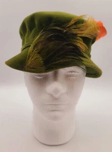 Corona Italy Wool Felt Green Formal Dress Bucket Derby Hat 1940s Feathers SZ Med - Picture 1 of 10