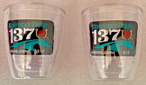 VINTAGE !!!  137th   KENTUCKY DERBY TERVIS TUMBLERS SET of 2  MINT CONDITION Cover