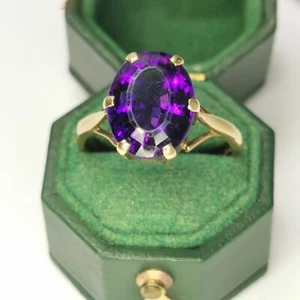 Vintage 9ct GOLD & AMETHYST Solitaire Design RING 1990 3.73 grams size p 1/2 - Picture 1 of 22