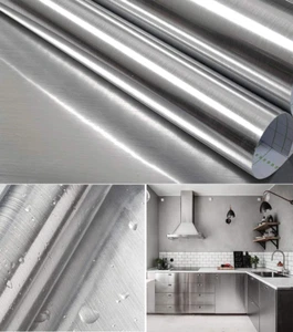 Stainless Steel Contact Paper Peel Stick Waterproof Silver Metallic Wallpaper - Picture 1 of 15