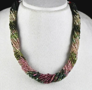 Natural Multi Colour Tourmaline Beads Necklace 925 Sterling Silver Hook - Picture 1 of 10