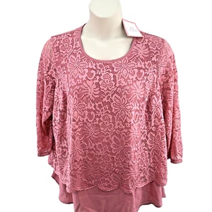Julipa Lace Layered Floral High Low Top, Size UK 24, Pink - Picture 1 of 16