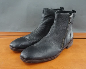 John Varvatos Herren 11,5 Schuhe Schwarz Leder Zum Überziehen Reißverschluss Leger Biker Stiefel - Bild 1 von 12