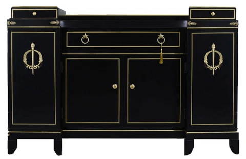 Vintage Art Deco Gold Trim & Torchiere Decorated Sideboard - Newly Painted Cover