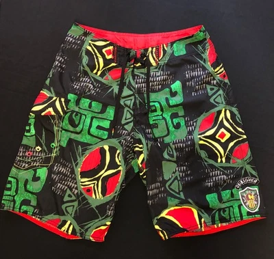 OG QUIKSILVER RIPSTOP BOARD SHORTS NEO FLY RASTA HAWAIIAN REGGAE TRUE SIZE 31 - Image 1 of 4