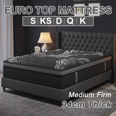 Euro Top Pocket Spring Mattress Gel Memory Foam Hybrid Medium Firm 34CM - image 1 of 4