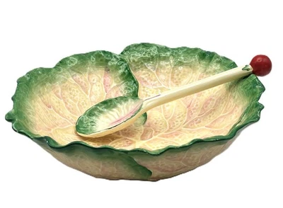 Minton Cabbage Leaf Salad Bowl with Tomato-Knop Serving Spoon, c.1912–50 - Image 1 of 4