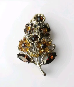 Brosche Vintage 40er Jahre Blume Strass gelb Bernstein Kristall Gänseblümchen Spray Pin  - Bild 1 von 15