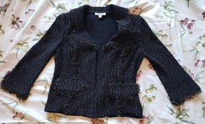 Ladies ST. JOHN Black Zip Textured Knit Jacket size 6 BROKEN ZIPPER - Picture 1 of 4
