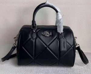 COACH Leather Quilted Puff Rowan Satchel CJ610 2WAY Shoulder bag Black Outlet - Picture 1 of 8