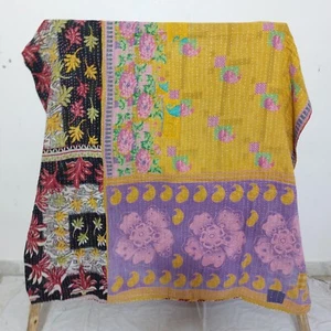 Colcha edredón vintage Kantha retazos india hecha a mano manta de algodón - Imagen 1 de 2