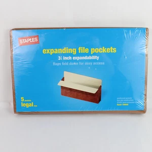 New Sealed Staples 5 Pack Expanding File Pockets Legal Size 3.5" Expandability - Picture 1 of 5