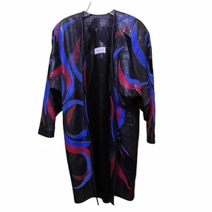 Abrigo de cuero vintage para mujer talla mediana, negro, azul, rosa y estampado Gator usado en excelente estado - Imagen 1 de 12