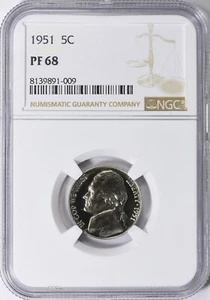 1951 PROOF JEFFERSON NICKEL 5C NGC CERTIFIED PF 68 009 - Picture 1 of 2