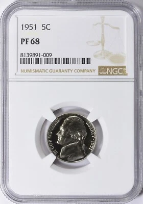 1951 PROOF JEFFERSON NICKEL 5C NGC CERTIFIED PF 68 009 - Image 1 of 2