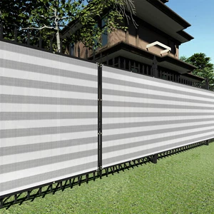 13/14ft Privacy Fence Screen Windscreen Heavy Duty Mesh Garden Gray White Strip - Picture 1 of 9