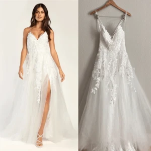 White Embroidered gown Lace-Up Tulle wedding Maxi Dress - Picture 1 of 8