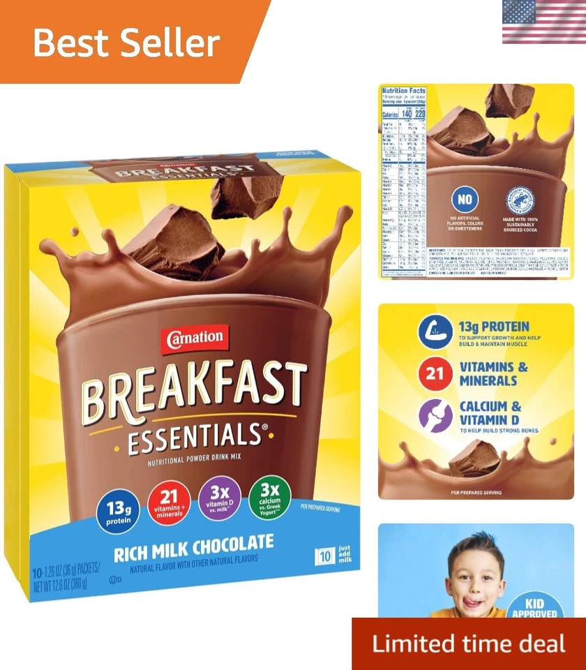 Mezcla de bebidas nutricionales de chocolate con leche rica en movimiento - 10 paquetes convenientes Foto 1 de 4