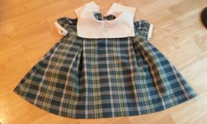 Vintage Handmade Baby Girl Dress Checkered Bib Collar - Picture 1 of 10