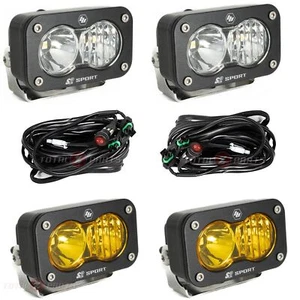 Baja Designs® 4x S2 Sport Amber Clear Driving/Combo LED Lights, Wiring, Brackets - Picture 1 of 2