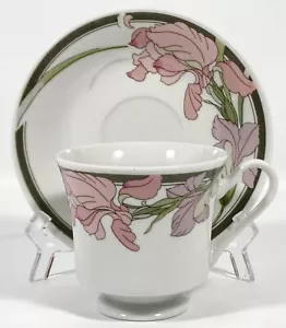 Juego de tazas y platillos de café Silverie Fine China SWEET IRIS de colección 8 oz gris rosa púrpura - Imagen 1 de 14