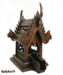 Thai Small Buddha Temple Buddhist Spirit House Wood Teak Wooden Bird House Decor - Picture 1 of 10