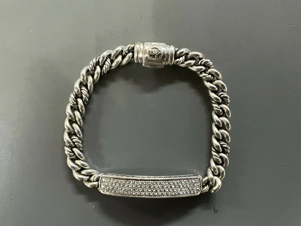 David Yurman 纯银娇小铺面钻石 ID/识别手链 F SH — 第 1/4 张图片
