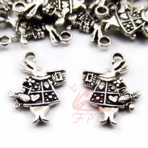 White Rabbit Charms - 10/20/50 Alice in Wonderland 20mm Antiqued Silver SC0112 - Picture 1 of 6