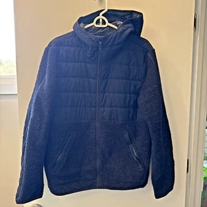 NICE! REI Co-Op Jacket Mens MED Blue Wallace Lake Sherpa Pile Hoodie Insulated - Picture 1 of 7