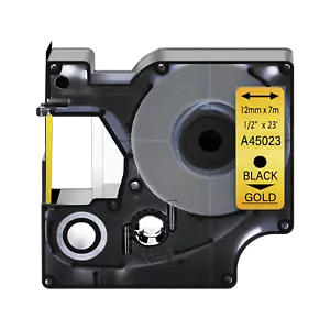 1PK 12mm Black on Gold DYMO D1 45023 LabelManager 100 200 300 Label Tape 0.47" - Picture 1 of 7