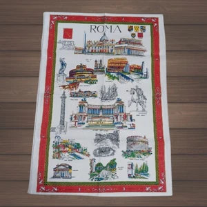 Vintage ROMA Rome Souvenir Kitchen Towel 100% Cotton Landmarks Italy NEW - Picture 1 of 10