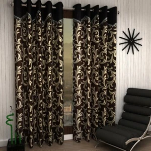 New 2 Piece Eyelet Polyester Door Curtain Set - 7 feet Brown - Picture 1 of 2