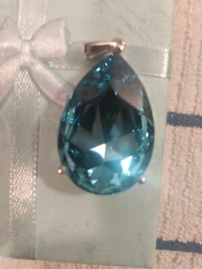 Pendant Large Sterling Made With Aquamarine Color Crystal From Swarovski (211) - Picture 1 of 12